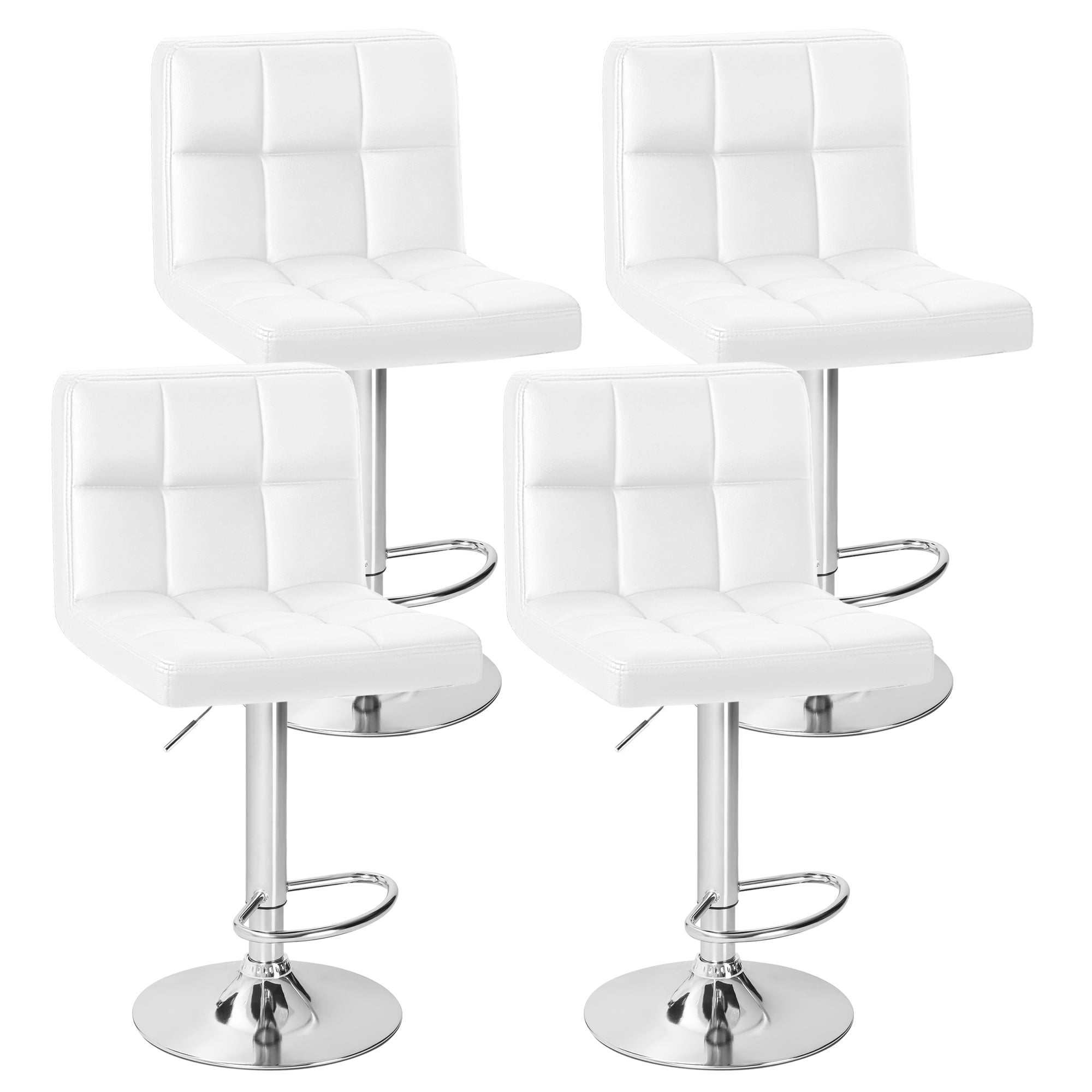 Furmax Bar Stool Set of 4 White, Armless, Swivel, Adjustable with PU