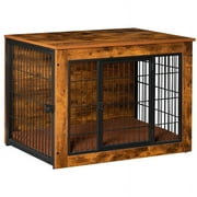 Furmax Wooden Indoor Dog Crate Furniture  with Double Doors and Thick Cushion,Brown