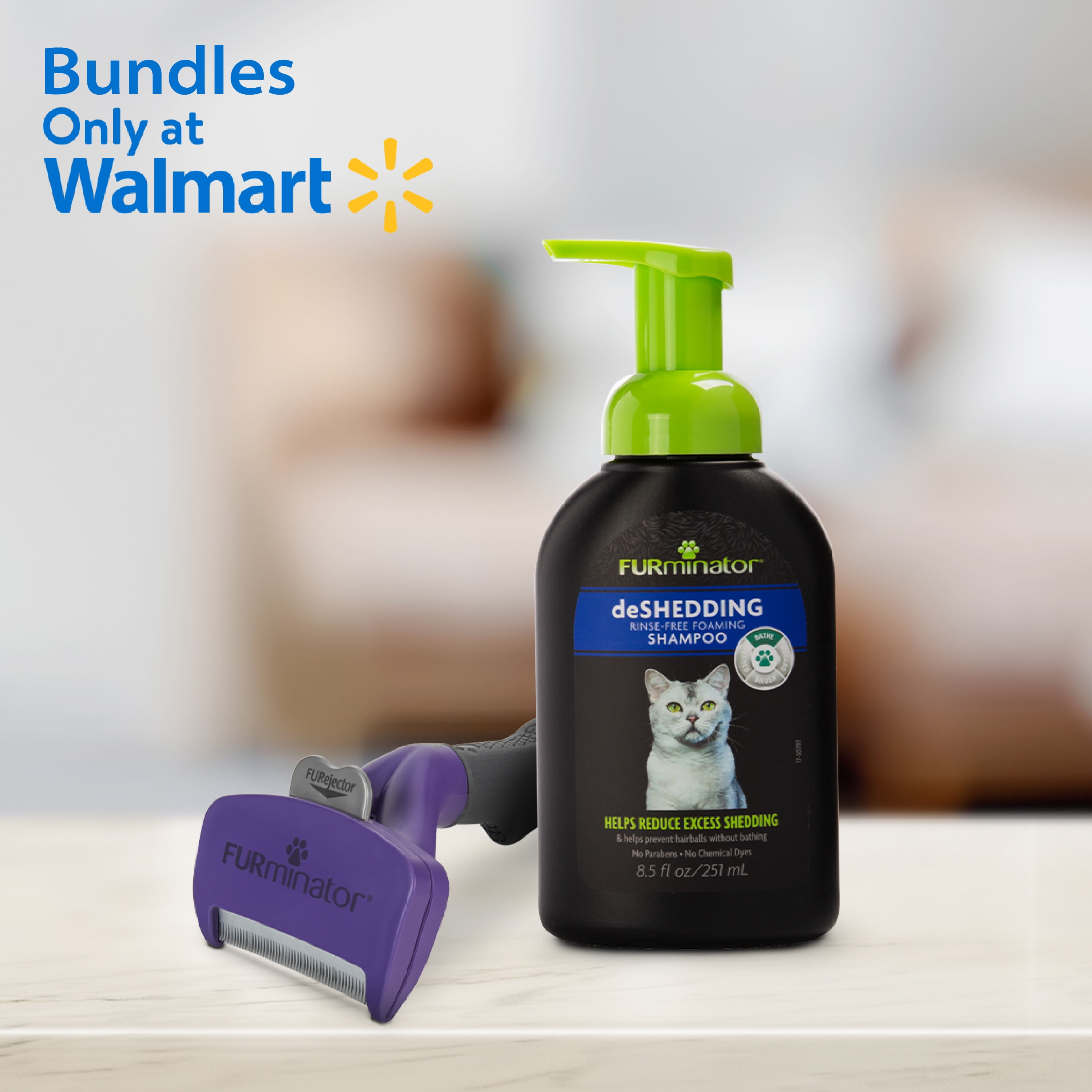 Curated visual reference: Furminator Shampoo For Flea Allergy In Large Cats Reference: Furminator Large Cat Grooming Bundle Value Pack Contains Shampoo And