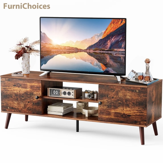 EDX 55-60 Inch TV Stand, Entertainment Center, Adjustable Wooden TV Table, Rust Brown