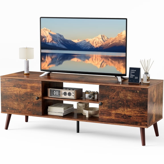 EDX 55-60 Inch TV Stand, Entertainment Center, Adjustable Wooden TV Table, Rust Brown