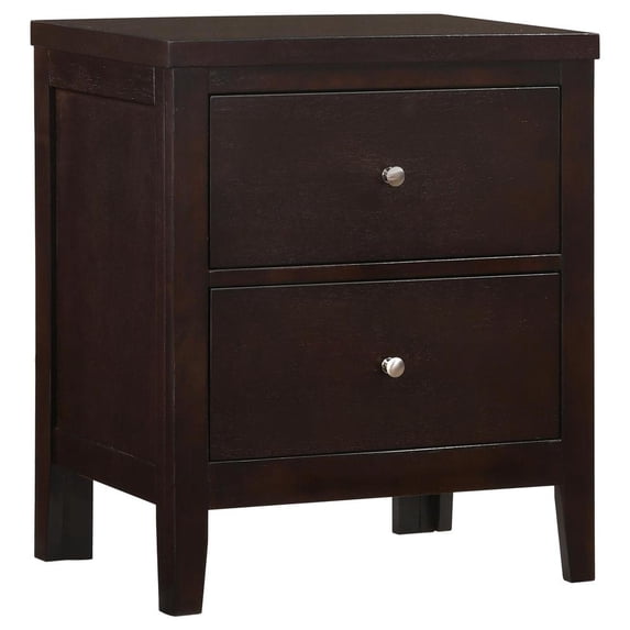FurniFact 2-Drawer Rectangular Nightstand Cappuccino, Wood Nightstand with Drawers