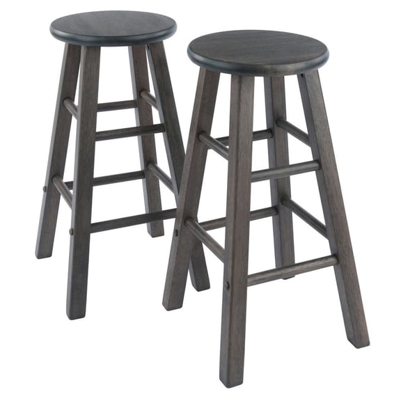 FurniFact 2-PC Counter Stool Set, Solid Wood, Round Seat, Squared Legs, 24 Inch Height
