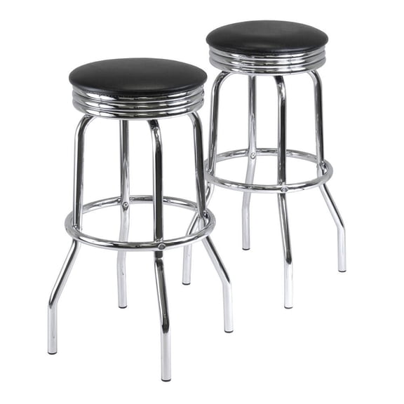 FurniFact 2-Piece Swivel Bar Stool Set, Black Faux Leather Seat, Metal Base