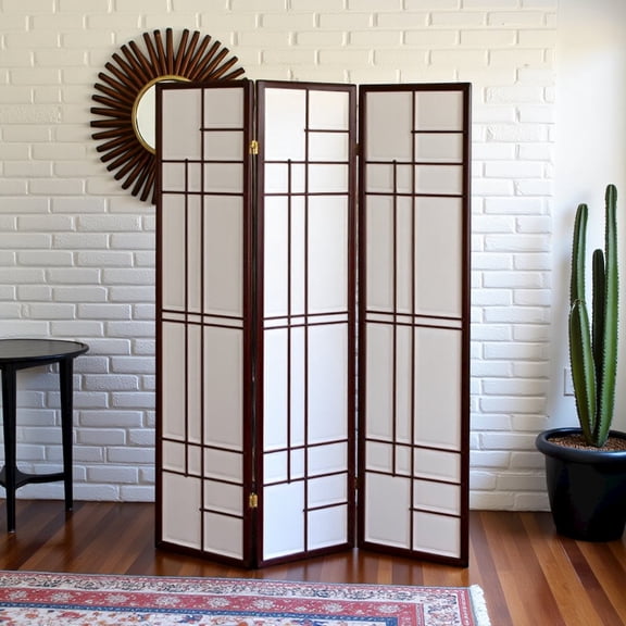FurniFact 3-Panel Room Divider with Pine Wood Frame, Red Non-Woven Fabric Screen