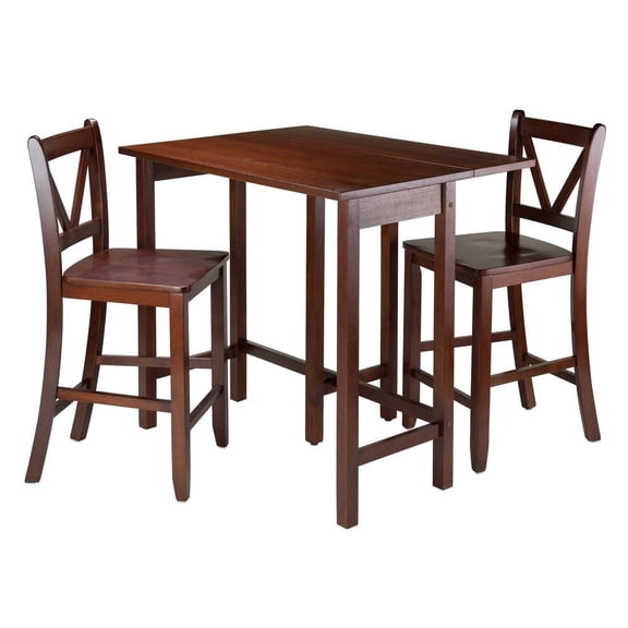 FurniFact 3-Piece Counter Height Dining Set, Drop Leaf Table, Two Stools, Solid Wood