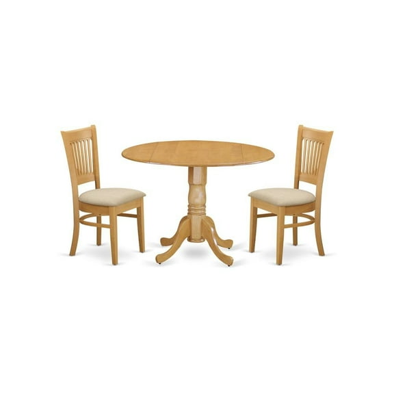 FurniFact 3-Piece Mid-Century Dining Set, Drop Leaf Table, 2 Linen Fabric Chairs, Oak