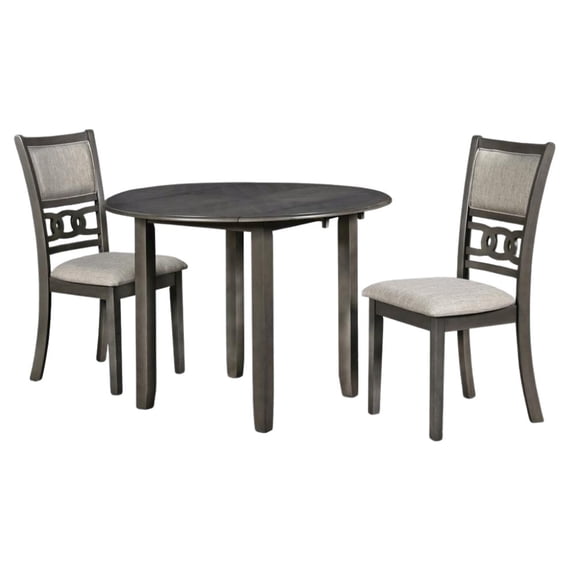 FurniFact 3-Piece Wood Dining Set Round Drop-Leaf Table 2 Chairs Contemporary Gray