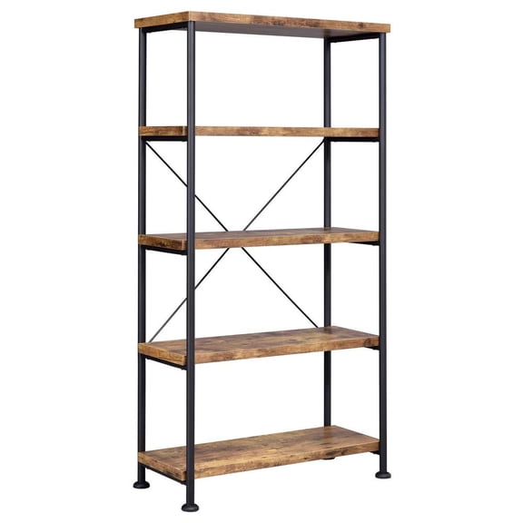 FurniFact 4-Shelf Wooden Bookcase in Antique Nutmeg with Industrial Design