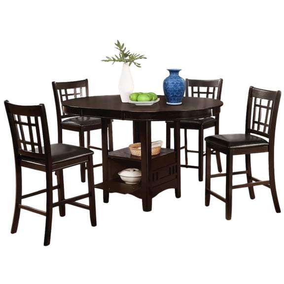 FurniFact 5-Piece Counter Height Dining Set, Espresso Wood, Oval Table with Storage