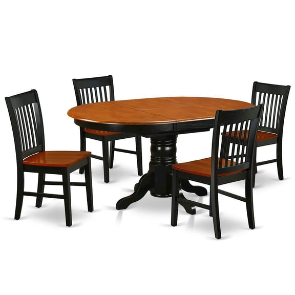 FurniFact 5 Piece Dining Set, Butterfly Leaf Table, 4 Wood Chairs, Black Cherry