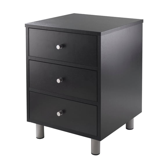 FurniFact Accent Table, Black Finish, Three Storage Drawers, Small End Table