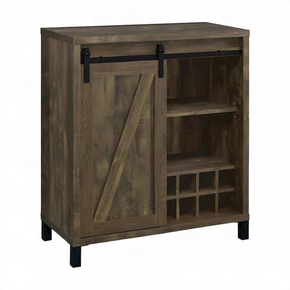 FurniFact Bar Cabinet with Sliding Door and Farmhouse Legs, Rustic Oak