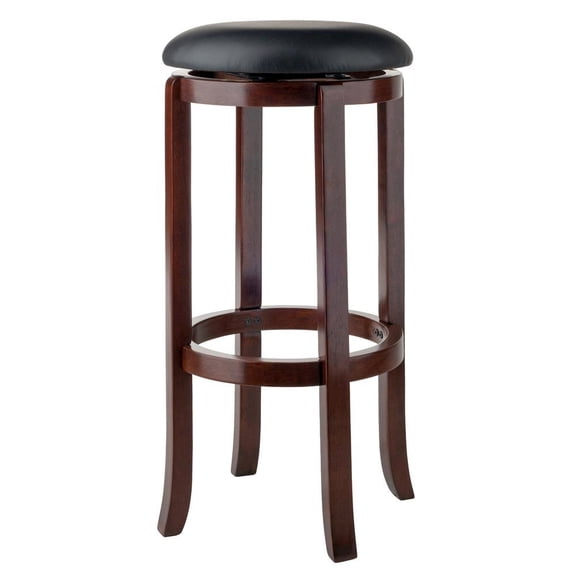 FurniFact Bar Stool, Brown Solid Wood, Swivel Cushioned PVC Seat, 30 Inch Height