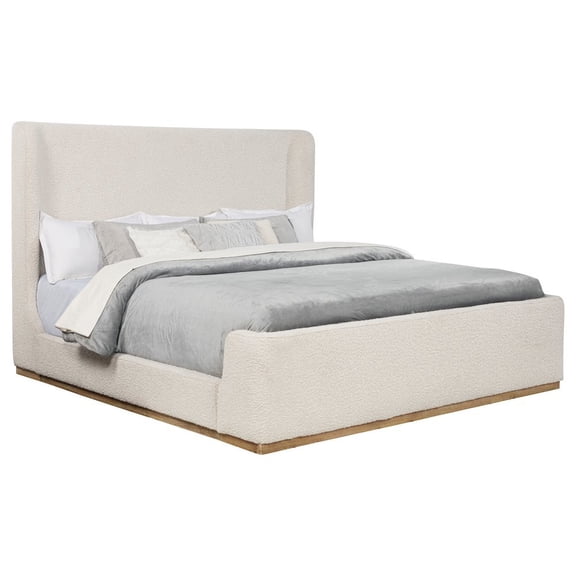 FurniFact Beige King Bed - Upholstered Bed Frame with Sleigh Design