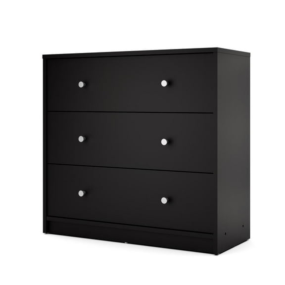 FurniFact Black 3 Drawer Dresser - Compact Small Chest of Drawers for Bedrooms