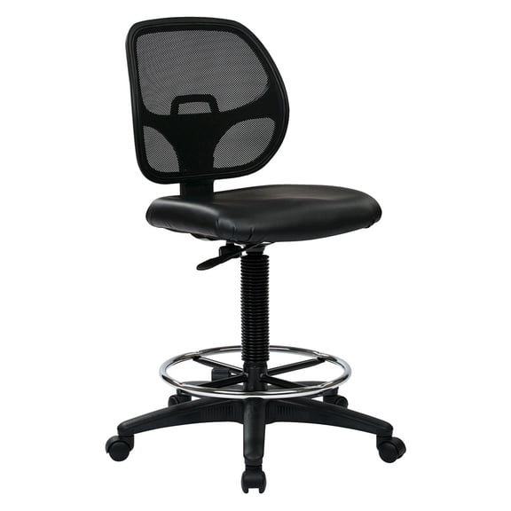 FurniFact Black Drafting Chair  Office Chair With 20-Inch Foot Rest for Tall Desk