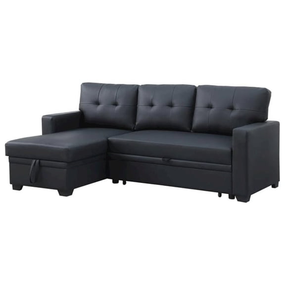 FurniFact Black Faux Leather L Shaped Couch With Storage, Tufted Sectional Sofa