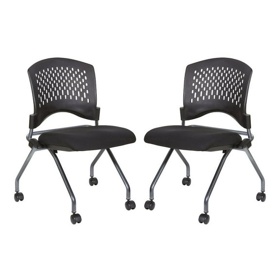 FurniFact Black Foldable Office Chair, Set of 2 Armless Reception and Conference Seating
