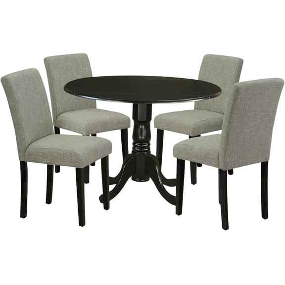 FurniFact Black Round Dining Table Set for 4 – Kitchen Table Chairs Set of 4 Wood