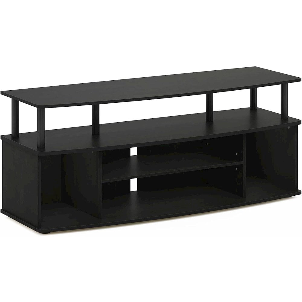 FurniFact Black TV Stand with 3 Open Shelves, 2 Cabinets, for Up to 55 Inch TV
