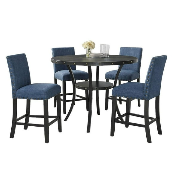 FurniFact Blue Counter Height Dining Table Set with Tall Chairs, 5-Piece