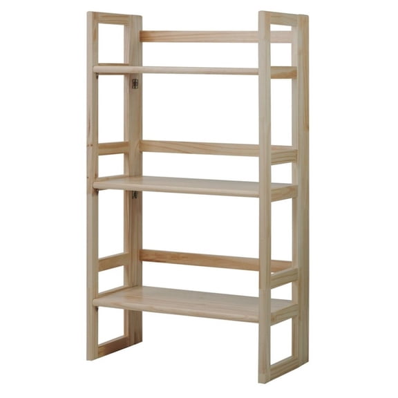 FurniFact Brown Folding Bookshelf with Foldable Shelf Frame and Three-Tier Storage