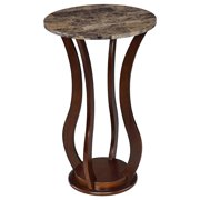 FurniFact Brown Pedestal 18 Inch Side Table - Faux Marble End Table for Living Room Accent