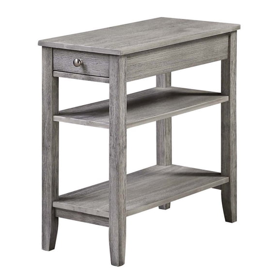 FurniFact Chairside End Table with Drawer, 3 Shelves, Gray Wood Finish, Concealed Storage