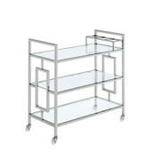 FurniFact Chrome Glass Bar Cart with Wheels for Serving Drinks and Entertaining