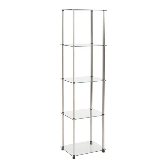 FurniFact Clear 5-Tier Tempered Glass Tower, Elegant Display Stand for Modern Interiors