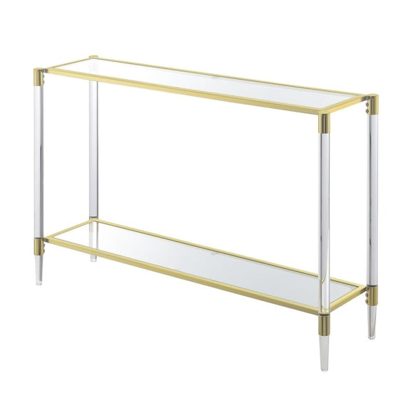 FurniFact Console Table with 2 Glass Tiers, Acrylic Legs, Contemporary Style in Gold
