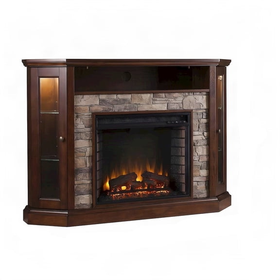 FurniFact Corner Electric Fireplace with Mantel and Adjustable Shelves