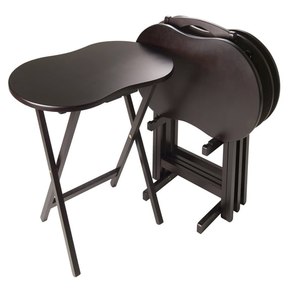 FurniFact Dark Espresso Solid Wood TV Tray Set – Folding Snack Tables with Stand