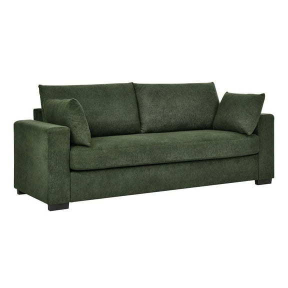 FurniFact Dark Green Modern Sofa with Plush Cushions and Wooden Legs for Living Room