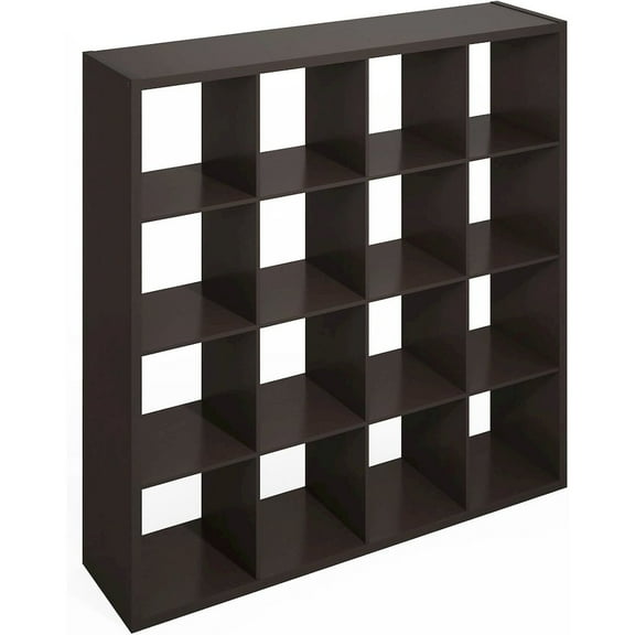 FurniFact Dark Oak Engineered Wood 16 Cube Storage Organizer with Open Back Shelving