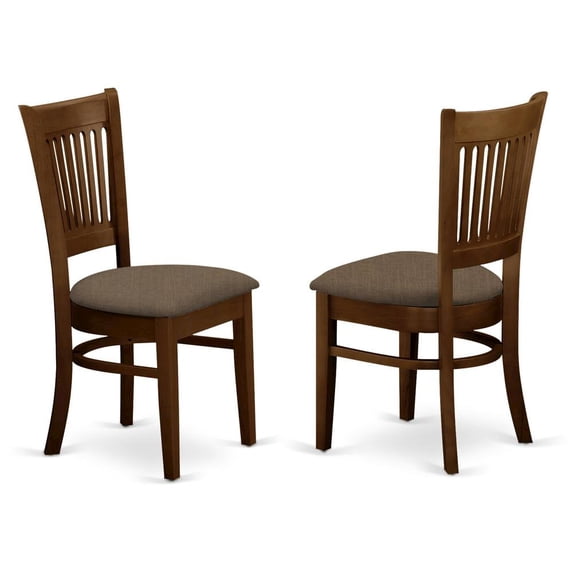 FurniFact Dining Chairs Set of 2, Espresso Finish, Linen Fabric Seat, Slatted Back