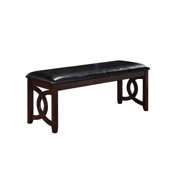 Ebony Black Solid Wood 46 Inch Faux Leather Vintage Bench For Living Room