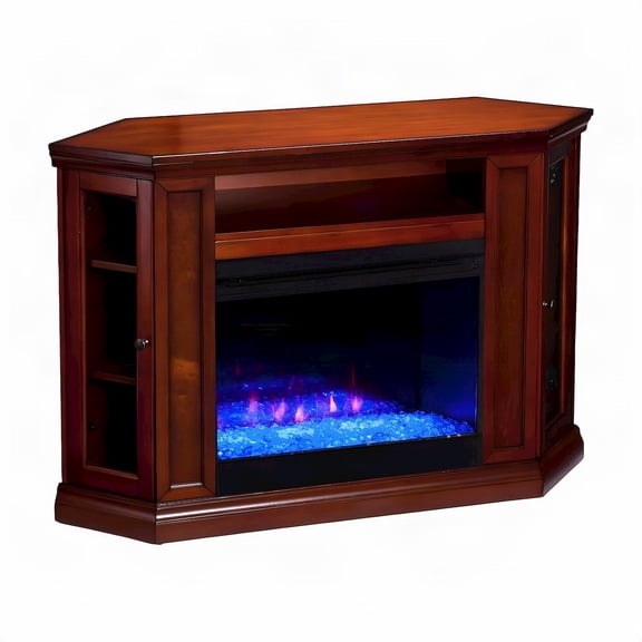 FurniFact Electric Fireplace with Mantel and Corner-Convertible, Brown