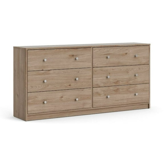 FurniFact Elegant 6-Drawer Double Dresser in Jackson Hickory for Modern Bedrooms