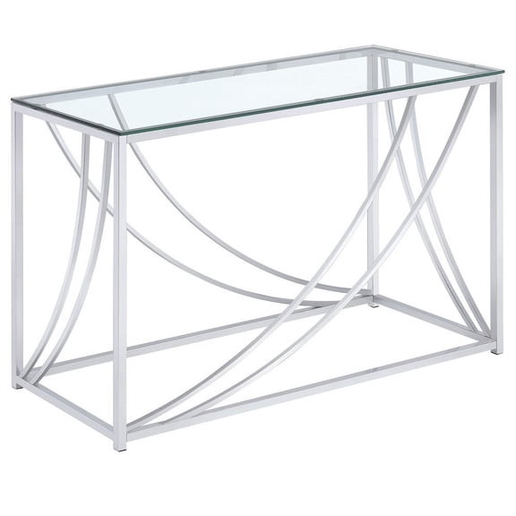 FurniFact Elegant Console Table, Chrome Accents, Smooth Glass Top, Entryway Accent