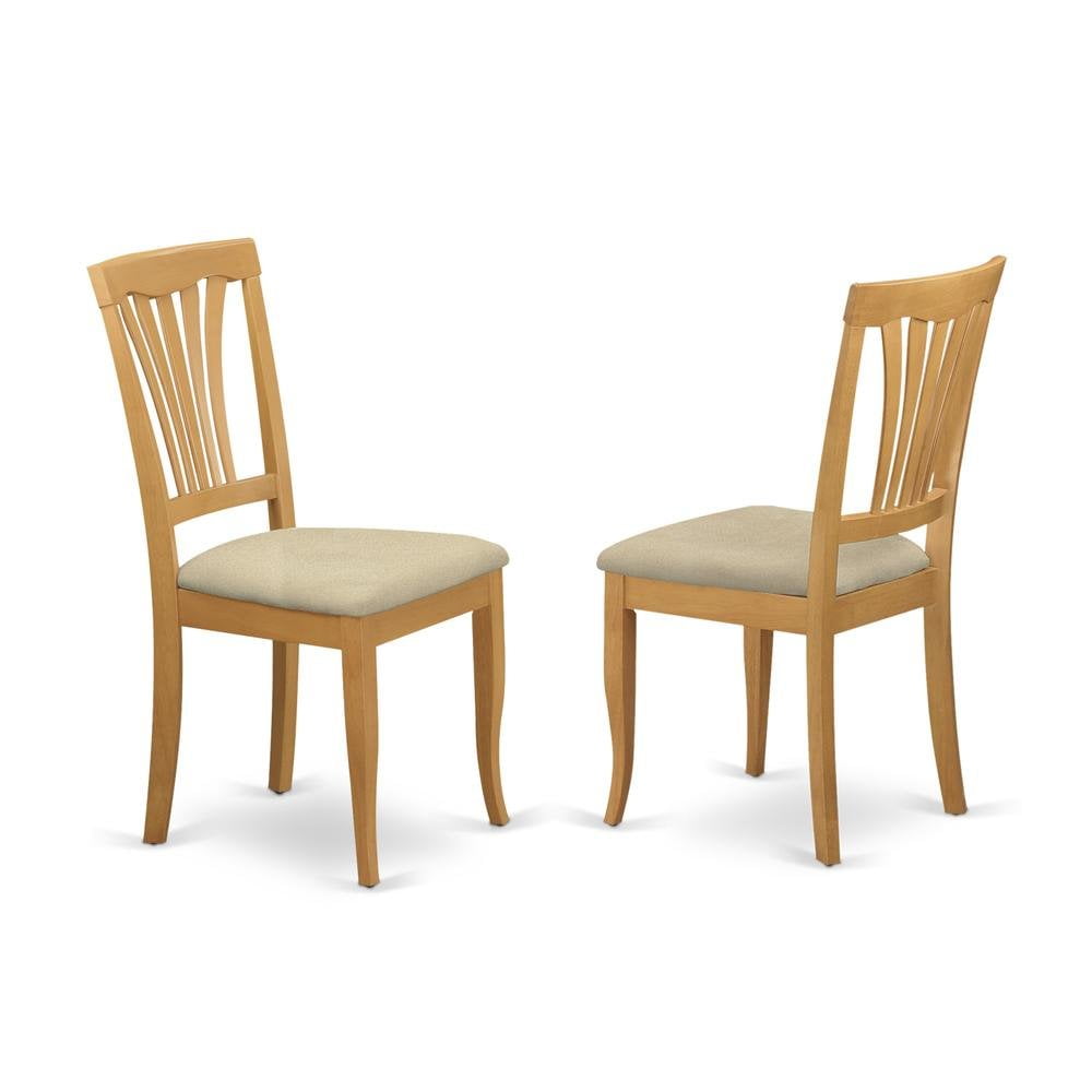 Oak Linen Upholstered Parsons Chairs with Slat Back, Set of 2