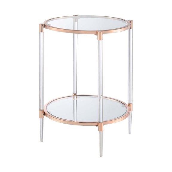 FurniFact End Table with 2 Glass Tiers, Acrylic Legs, Contemporary Style in Rose Gold