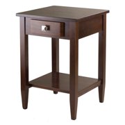 FurniFact End Table with Drawer, Tapered Legs, Lower Shelf, Walnut