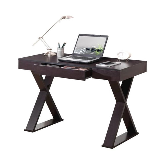 FurniFact Espresso Brown Desk With Drawer, Modern Wood Table For Home Office Use