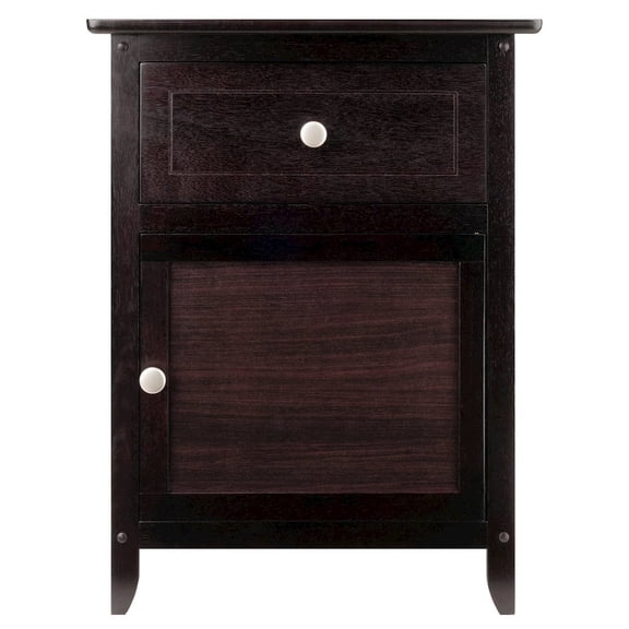 FurniFact Farmhouse End Table With Storage Espresso Finish, Wooden Side Table And Drawer
