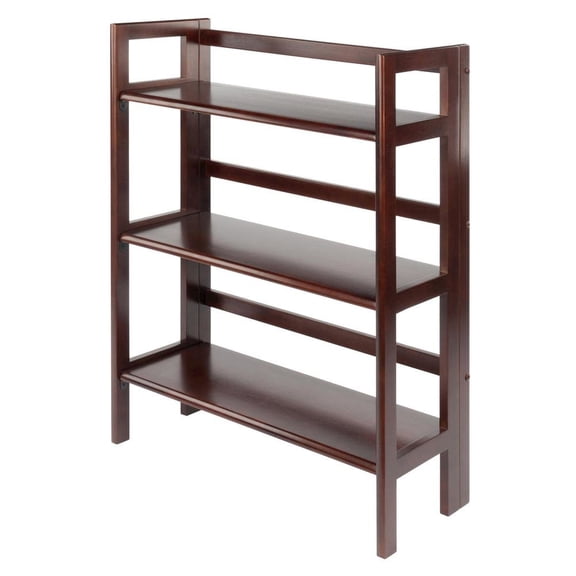 FurniFact Folding 3-Shelf Bookcase, Solid Wood, Slim Fold Profile, Walnut