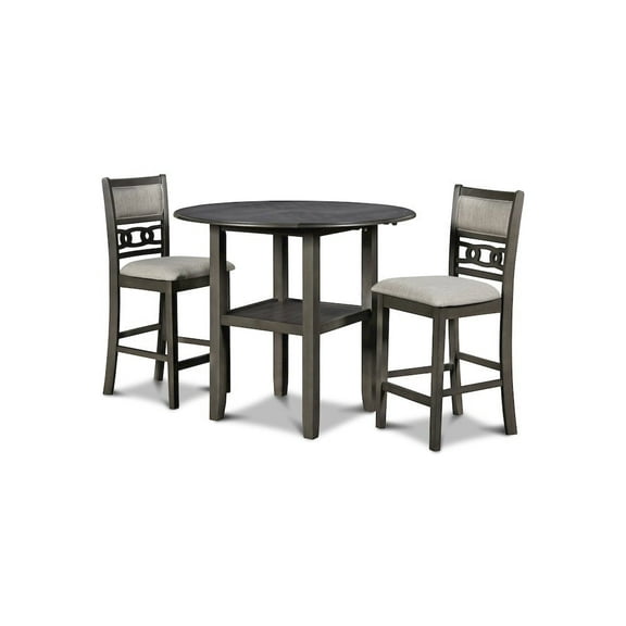 FurniFact Gray 3 Piece Drop Leaf Table and 2 Chairs, Small Round Dining Table Set