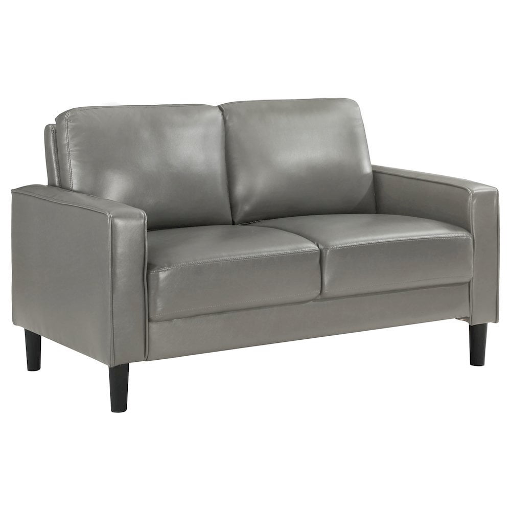 FurniFact Gray Faux Leather 2 Seater Couch, Leather Loveseat Sofa for Living Room