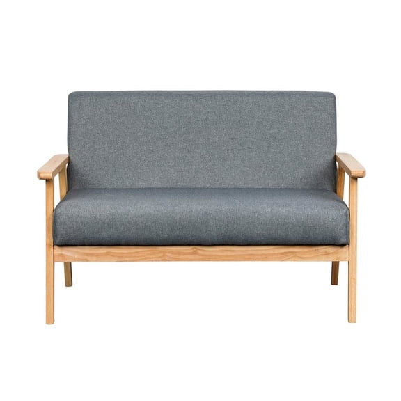 FurniFact Gray Loveseat, Solid Wood Frame, Natural Arms